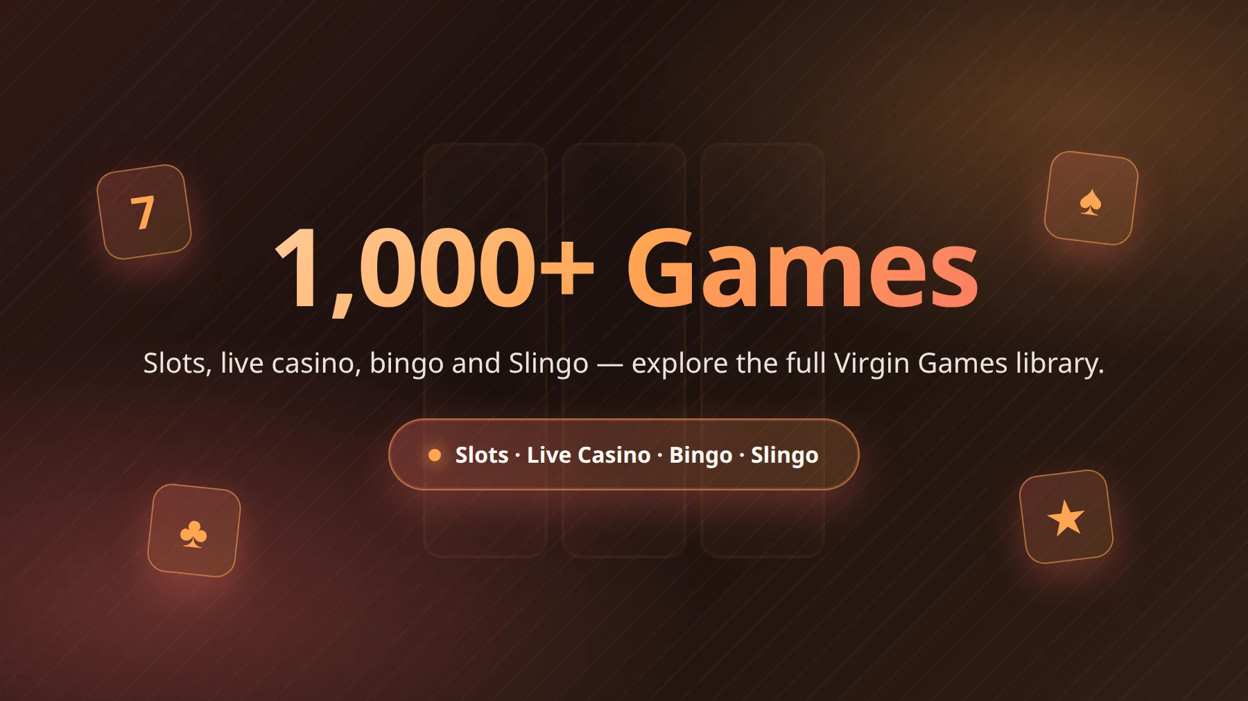 Virgin Games Casino game library showing slots, live casino, bingo and Slingo titles